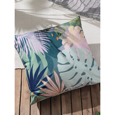 Furn Teal Square Leafy Outdoor Cushion