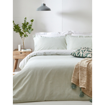 George The Linen Yard Sage Hebden Mélange Stripe 100% Cotton Duvet Cover Set - Sage Green
