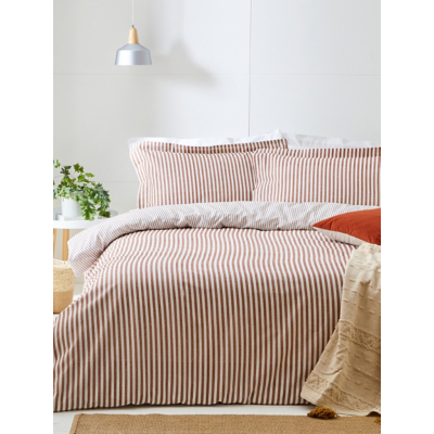 George The Linen Yard Mocha Hebden Mélange Stripe 100% Cotton Duvet Cover Set