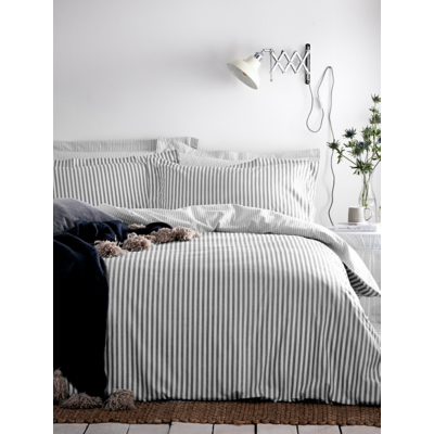 George The Linen Yard Grey Hebden Mélange Stripe 100% Cotton Duvet Cover Set