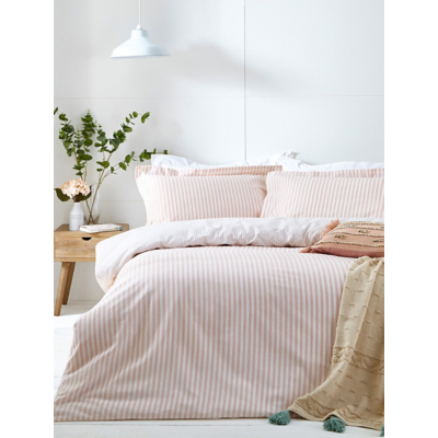 George The Linen Yard Pink Hebden Mélange Stripe 100% Cotton Duvet Cover Set