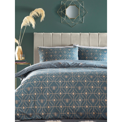 Furn Bee Deco Geometric Reversible Duvet Cover Set in Blue | Size: Double