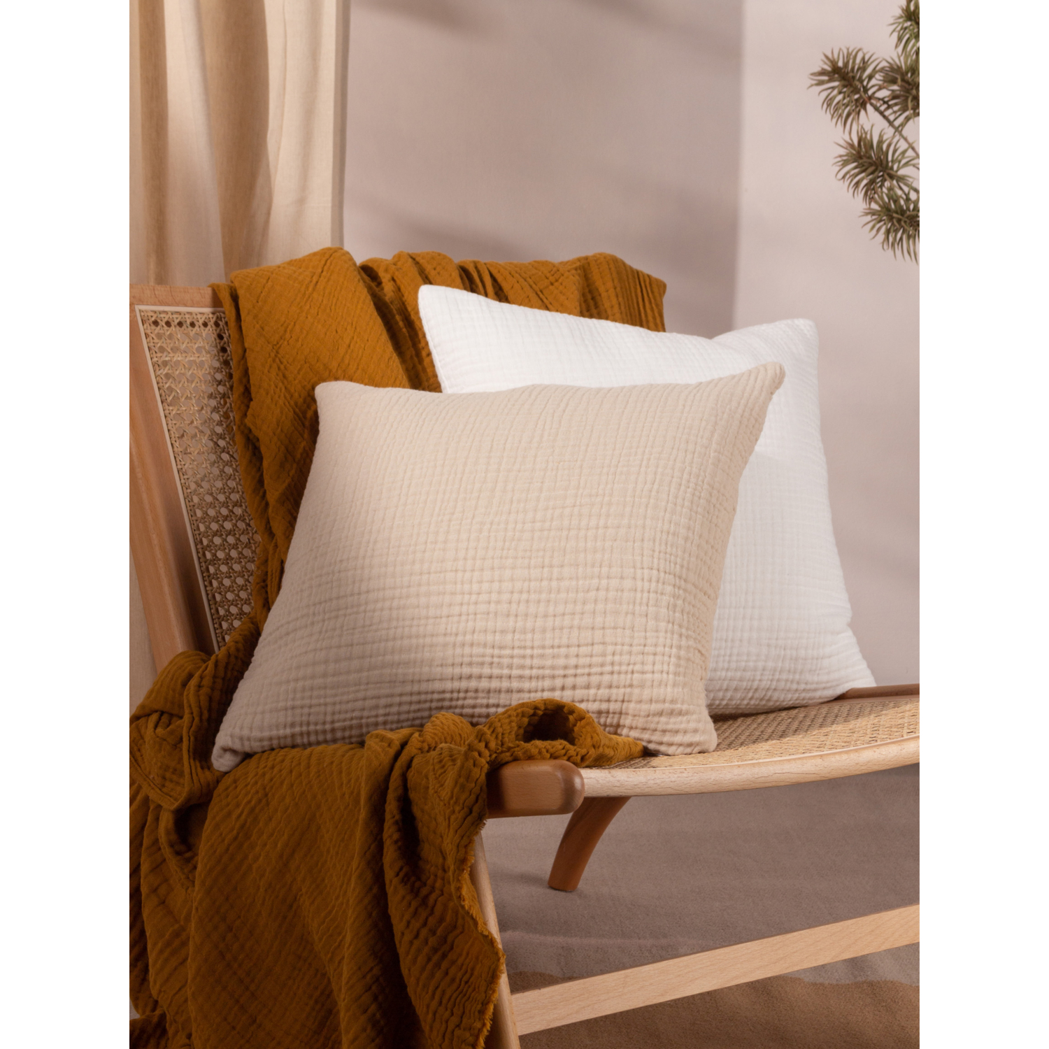 George Natural Yard Lark Muslin Crinkle Cotton Cushion