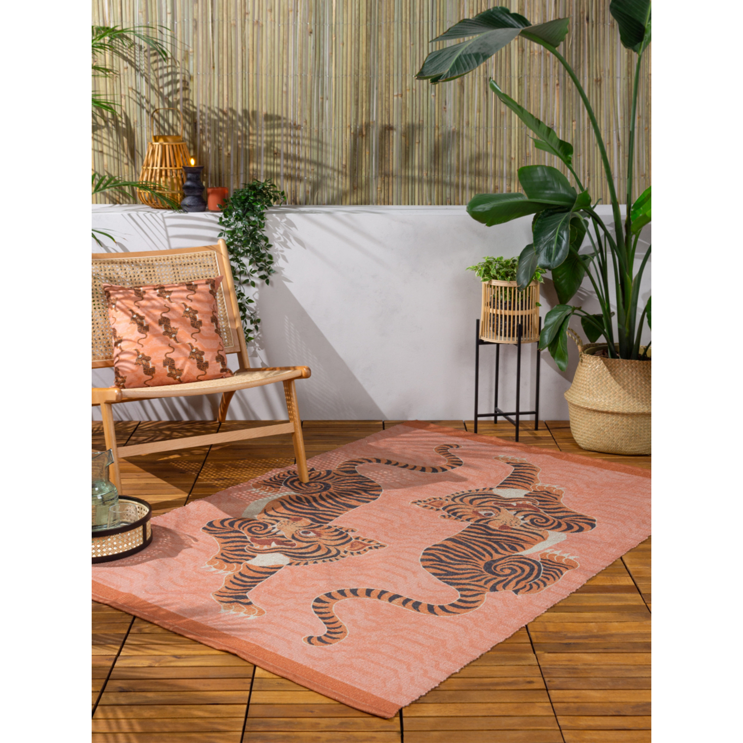 George Coral Furn. Tibetan Tiger Tribal Outdoor/Indoor Printed Rug