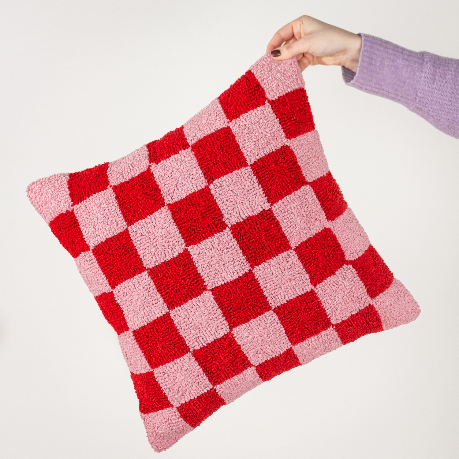George Red Heya Home Check Knitted Cushion