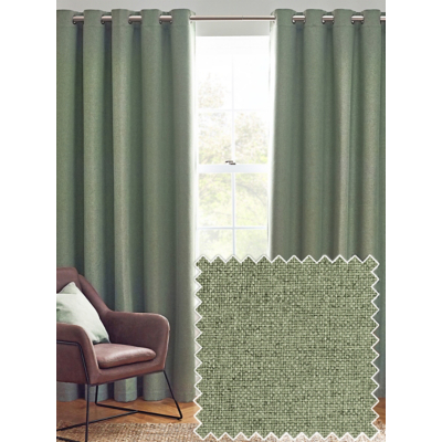 Furn Dawn Textured Blackout Eyelet Curtains Eucalyptus 168cm width 183cm drop, Green