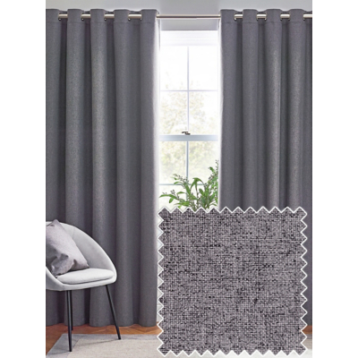 Furn Dawn Textured Blackout Eyelet Curtains Charcoal 229cm width 229cm drop, Grey