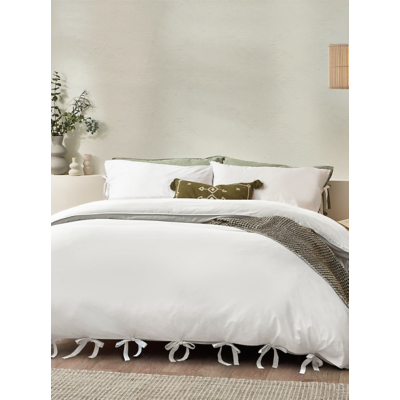 Yard Mallow Bowtie Cotton Single Duvet Cover Set Warm White, White