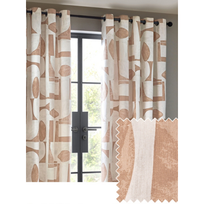 Hoem Carro Abstract 100% Cotton Lined Eyelet Curtains Clay 229cm width 183cm drop, Multi