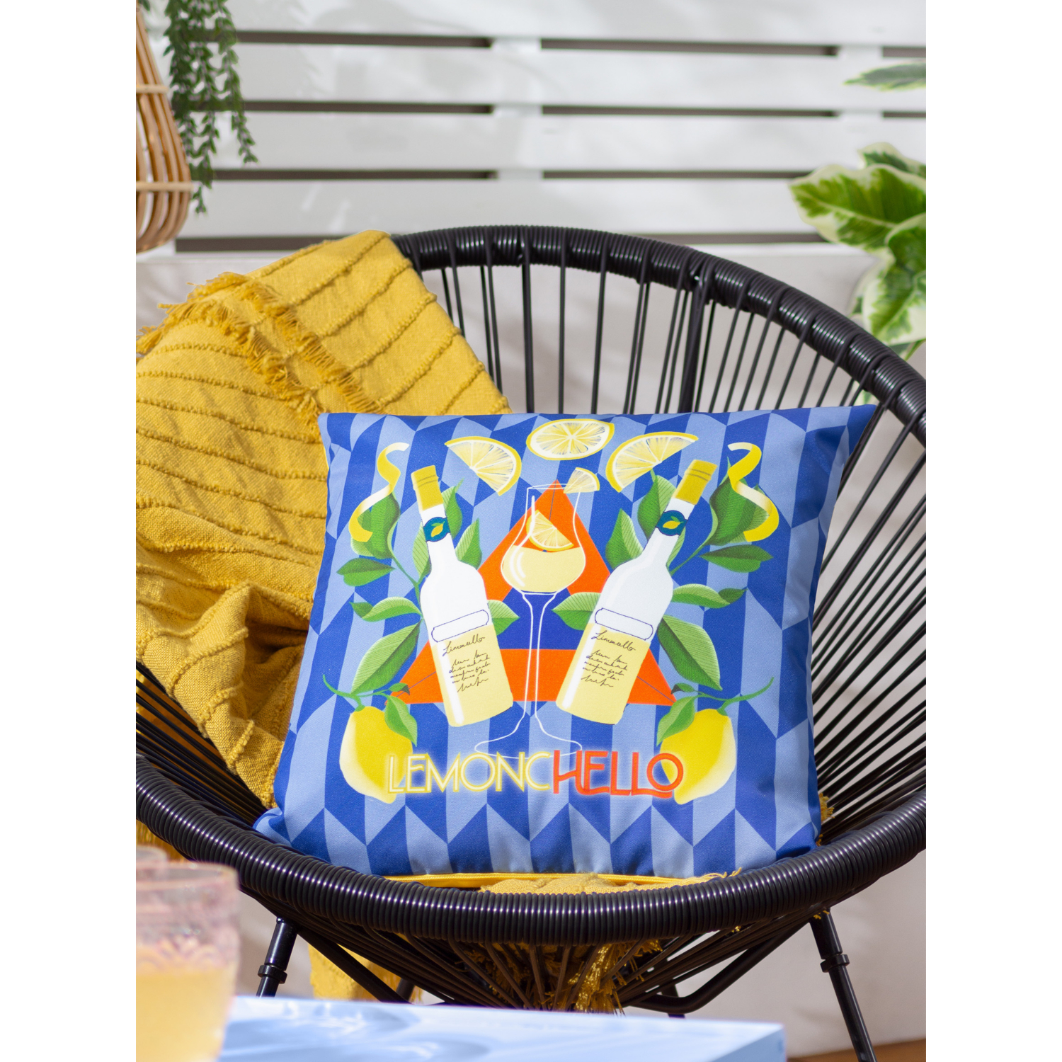 Cello Blue Furn. Limoncello Abstract Outdoor Cushion