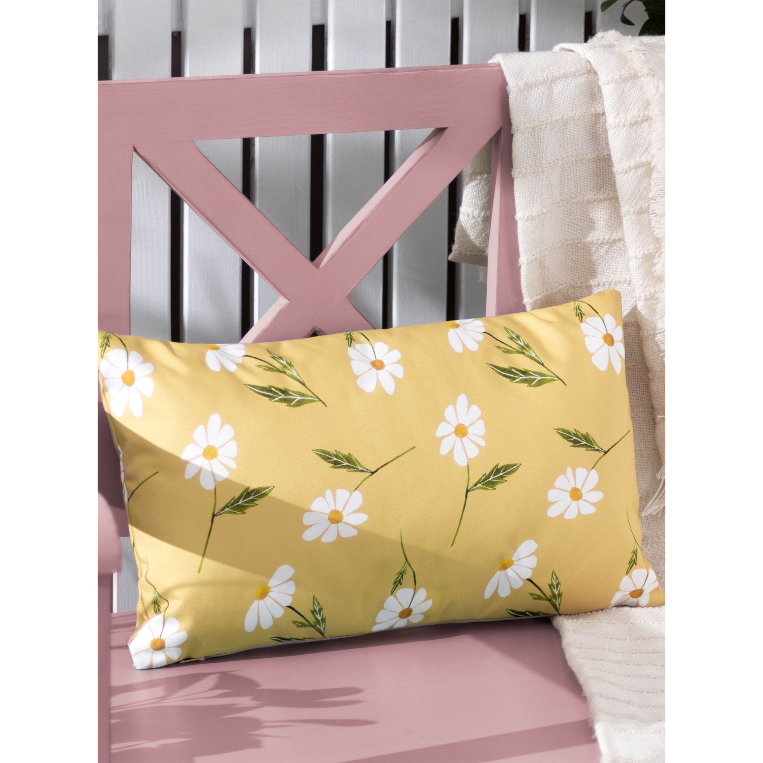 George Yellow Wylder Nature Daisies Rectangular Floral Reversible Outdoor Cushion