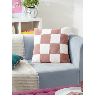 Heya Home Cozee Check Faux Fur Cushion in Pink | Size: 50 cm x 50 cm