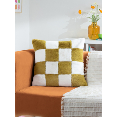 Heya Home Cozee Check Faux Fur Cushion Olive, Green