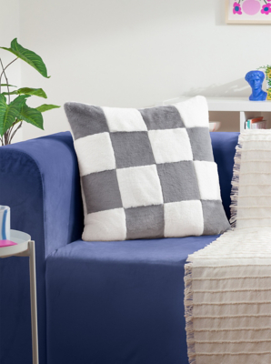 Heya Home Cozee Check Blue Faux Fur Cushion | Home | George at ASDA