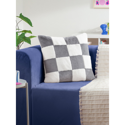 Heya Home Cozee Check Faux Fur Cushion Slate Blue, Blue