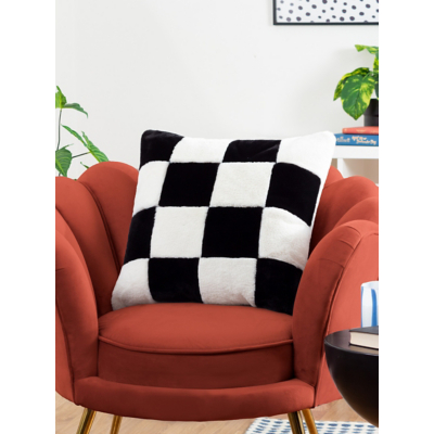 Heya Home Cozee Check Faux Fur Cushion Black, Black