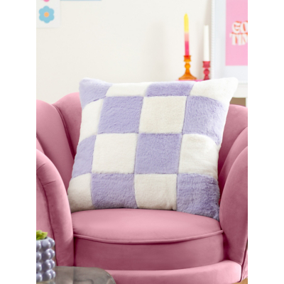 Heya Home Cozee Check Faux Fur Cushion in Lilac | Size: 50 cm x 50 cm