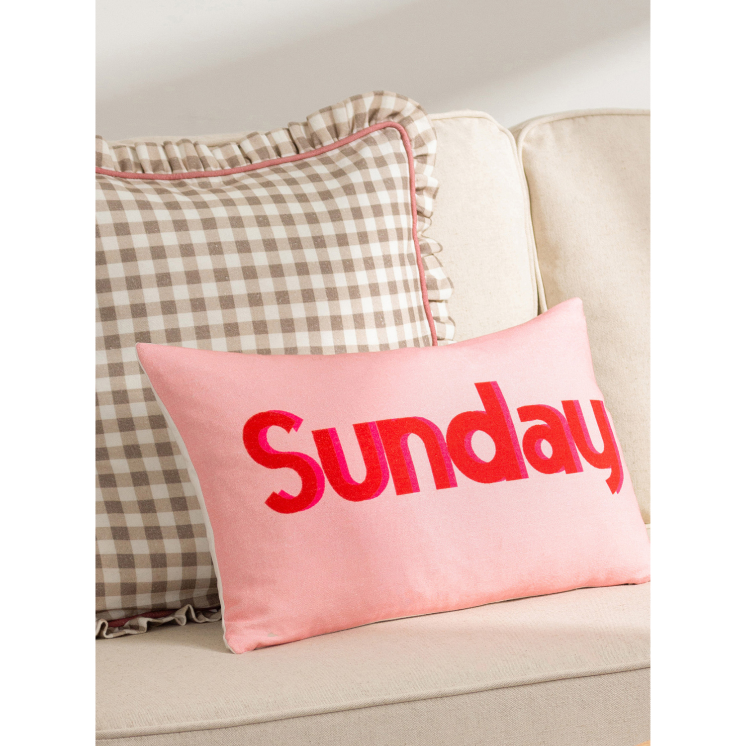 George Pink Furn. Sunday Embroidered Cushion