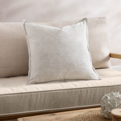 Yard Truro Stripe 100% Cotton Cushion Natural, Cream