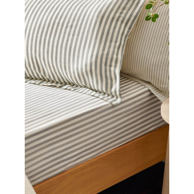 Yard Hebden Striped 100% Cotton Fitted Sheet Grey Single, Grey