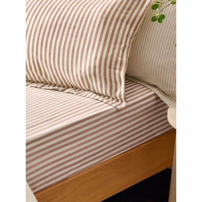 Yard Hebden Striped 100% Cotton Fitted Sheet Pecan Single, Orange