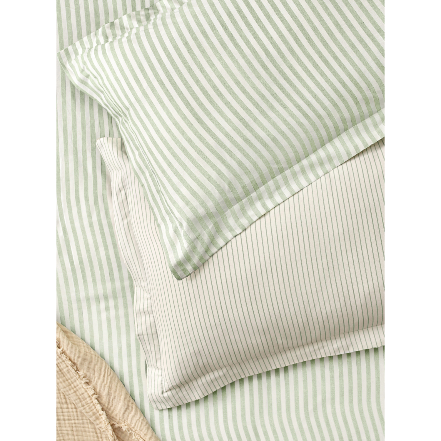 George Light Green Hebden Mélange Stripe 100% Cotton Pillowcase Pair