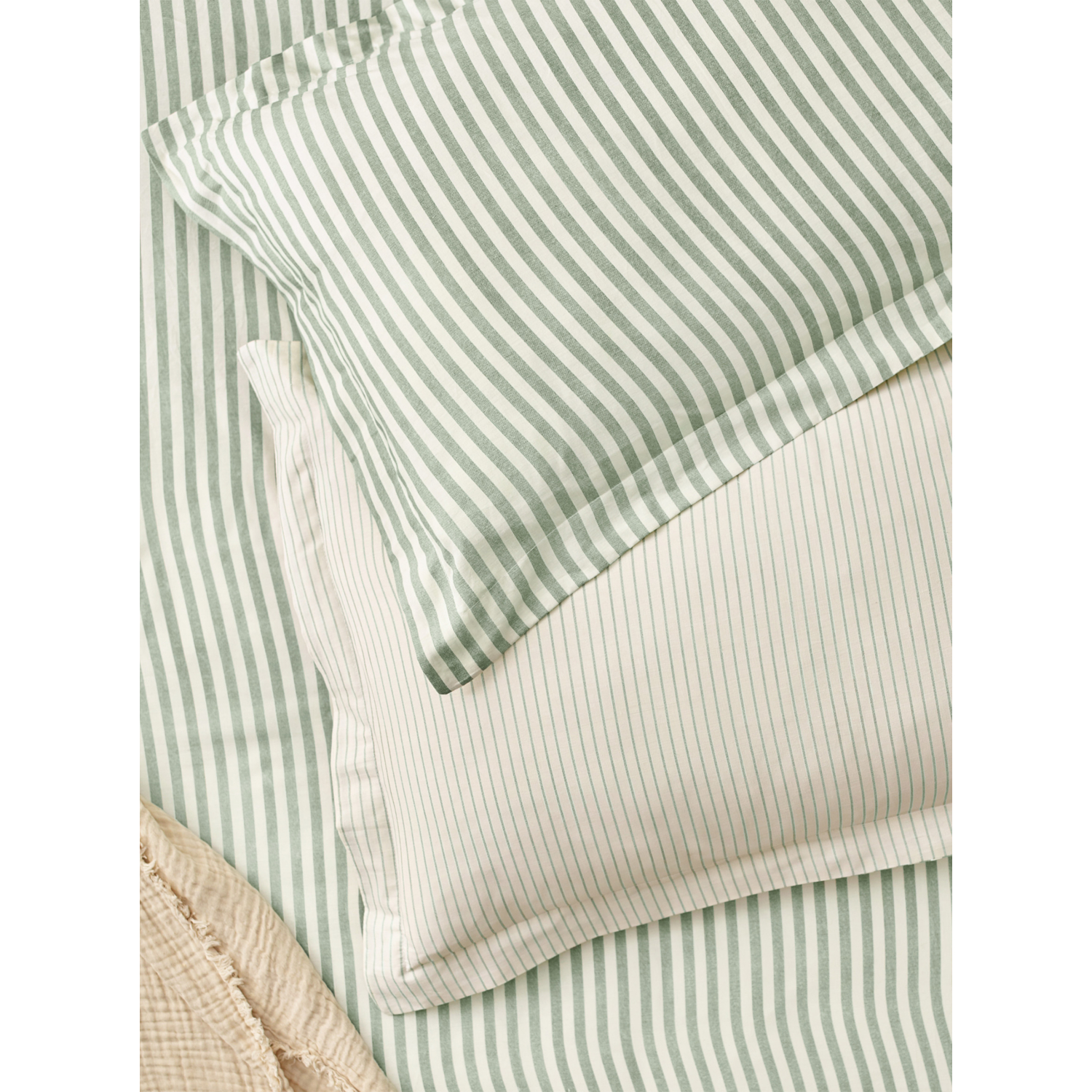 George Forest Green Hebden Mélange Stripe 100% Cotton Pillowcase Pair