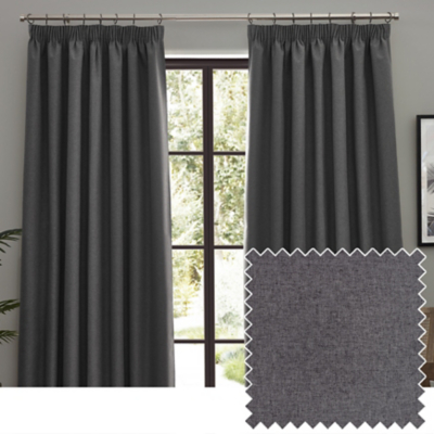 Furn Dawn Textured Blackout Pencil Pleat Curtains Charcoal 229Cm Width 229Cm Drop, Grey