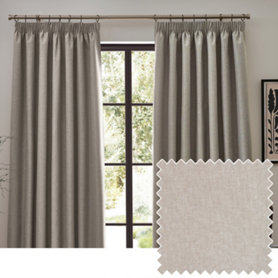 Furn Dawn Textured Blackout Pencil Pleat Curtains Linen 117Cm Width 137Cm Drop, Cream
