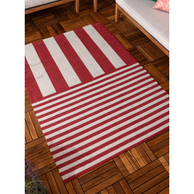 Furn. Deck Stripe Printed Indoor/Outdoor Rug White/Red 120 X 170Cm, White