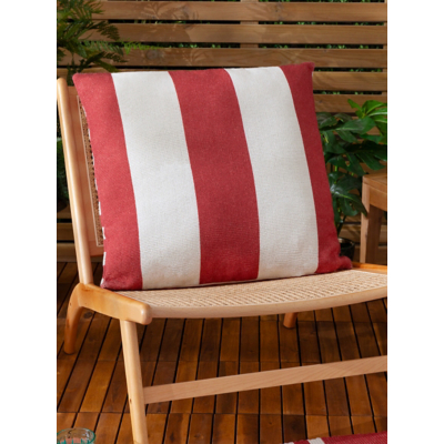 Furn. Deck Stripe Woven Filled Outdoor Cushion White/Red 59 X 59Cm, White