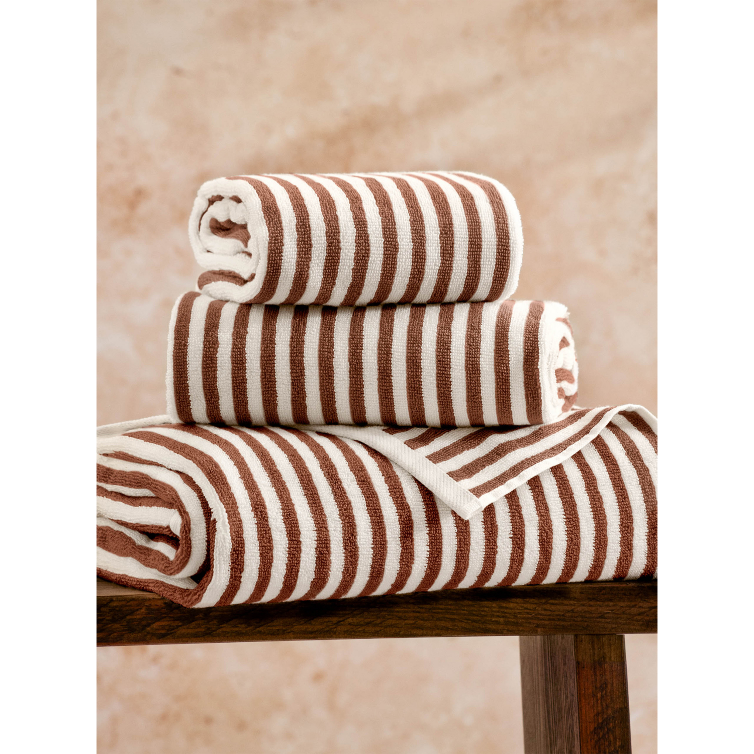 George Dark Brown Hebden Striped Cotton Towel & Bath Mat Range