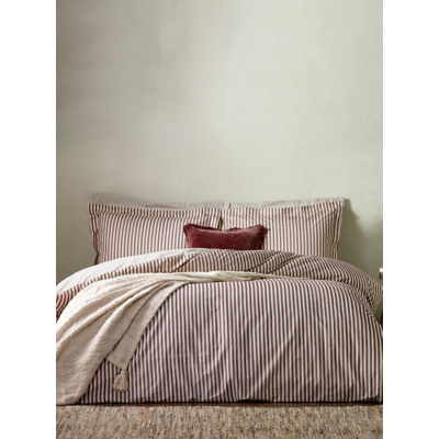 Yard Hebden Stripe 100% Cotton Duvet Cover Set, Single, Beetroot, Purple