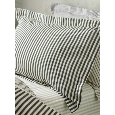 Yard Hebden Striped 100% Cotton Pillowcase Pair in Black | Size: Standard Pillow Case