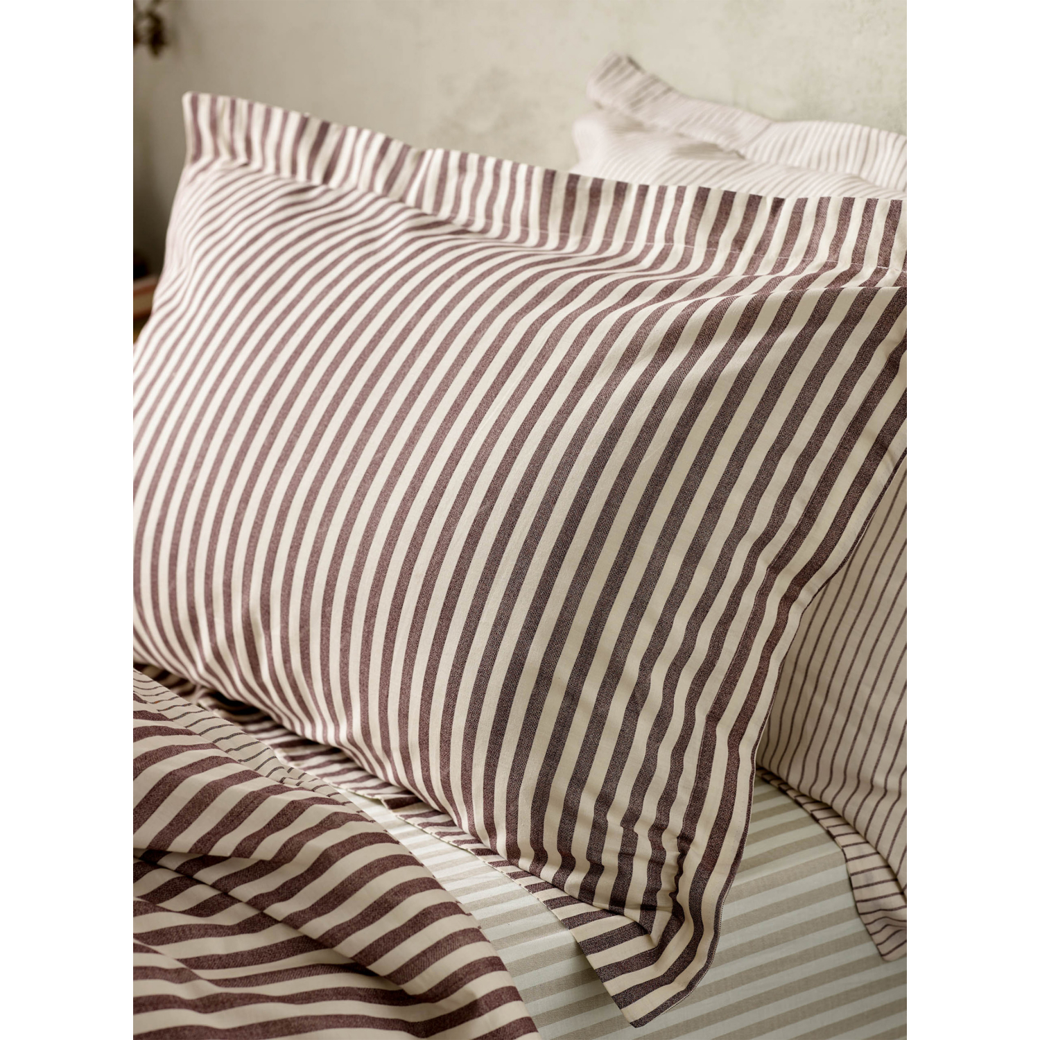 George Dark Red Hebden Mélange Stripe 100% Cotton Pillowcase Pair