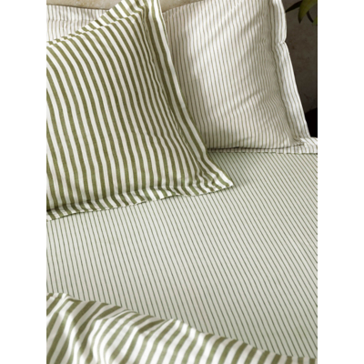 Yard Hebden Narrow Stripe 100% Cotton Fitted Sheet in Olive | Size: King Fitted