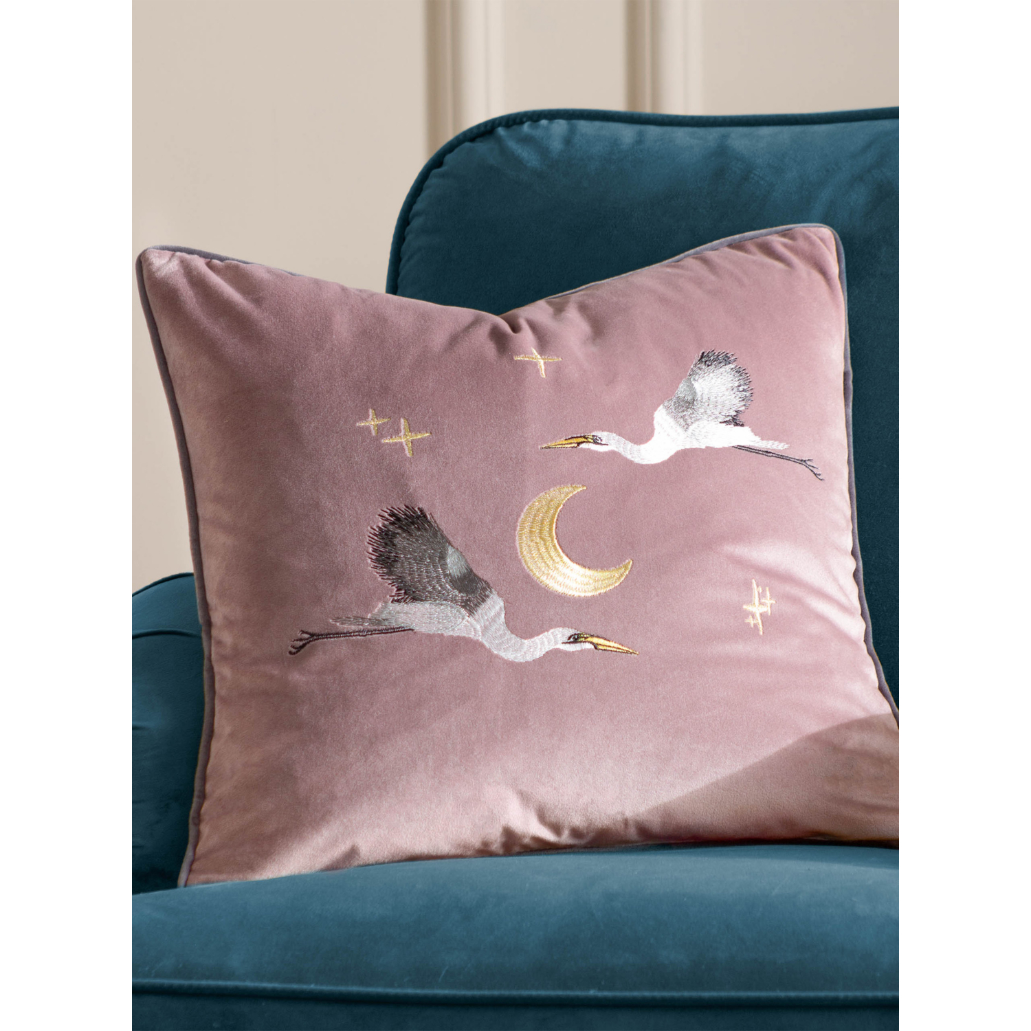 George Pink Paoletti Moon Litflight Embroidered Velvet Cushion
