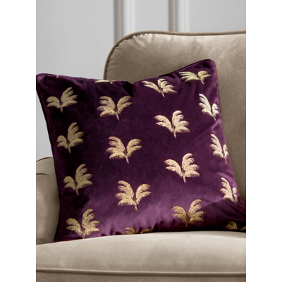 Paoletti Guilded Palms Embroidered Cushion in Plum | Size: 45cm x 45cm