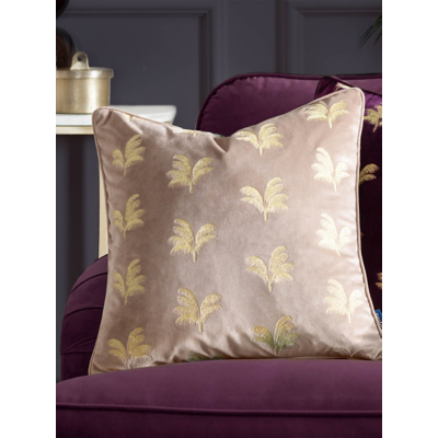 Paoletti Guilded Palms Embroidered Cushion in Light Brown | Size: 45cm x 45cm