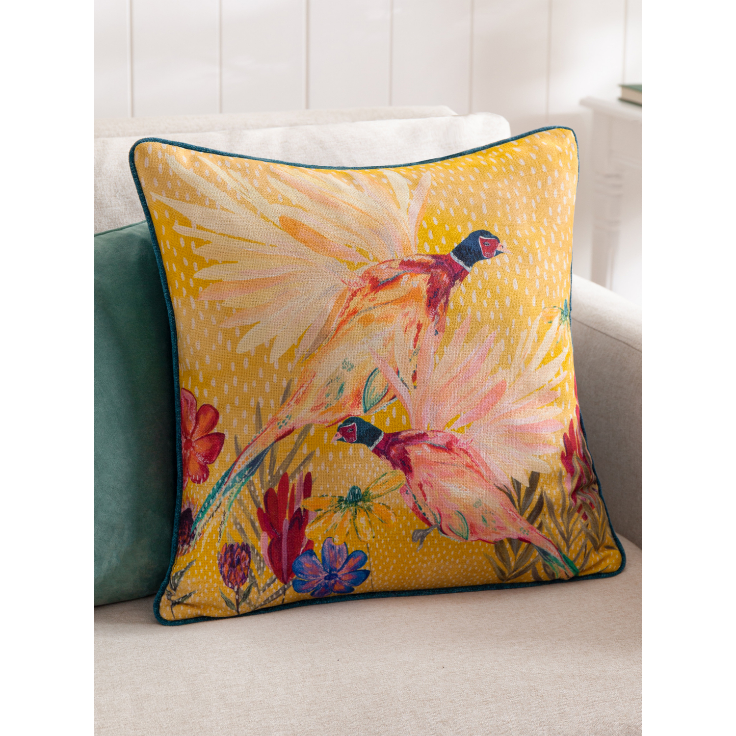 George Gold Wylder Country Wilds Pheasants Bloom Printed Cushion
