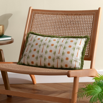Furn Tropicala Palm Printed Cushion Multicolour, Green