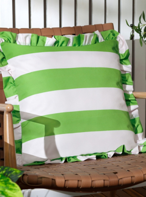 Furn Green White Palm Royale Stripe Ruffle Printed Outdoor