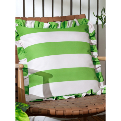 Furn. Palm Royale Stripe Ruffle Printed Filled Outdoor Cushion Green 50 X 50Cm, Green