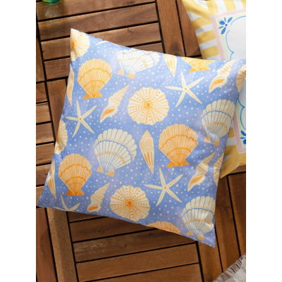 Furn. Sea Shells Printed Filled Outdoor Cushion Blue 45 X 45Cm, Blue