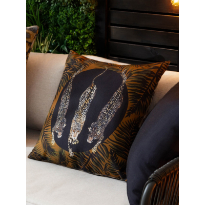 Paoletti Leopardis Trio Printed Filled Outdoor Cushion Black/Gold 50 X 50Cm, Black