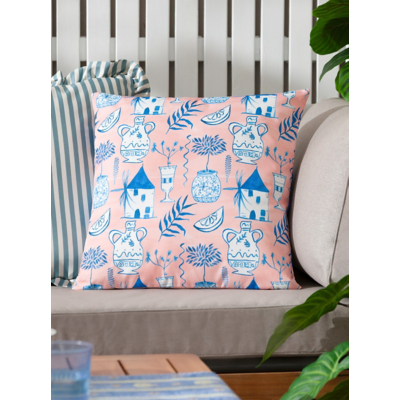 Furn. Aegina Printed Filled Outdoor Cushion Peach 45 X 45Cm, Orange