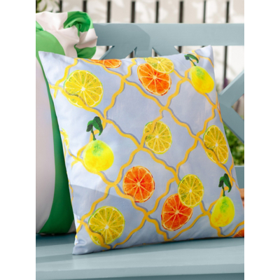 Wylder Nature Wylder Citrus Trellis Printed Filled Outdoor Cushion Blue 45 X 45Cm, Blue