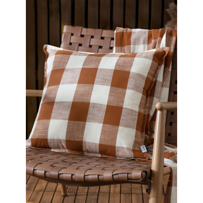 Yard Chesil Check 100% Cotton Filled Outdoor Cushion Pecan 50 X 50Cm, Orange
