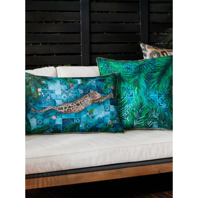Paoletti Majorelle Leopard Piped Filled Outdoor Cushion Azure 40 X 60Cm, Blue
