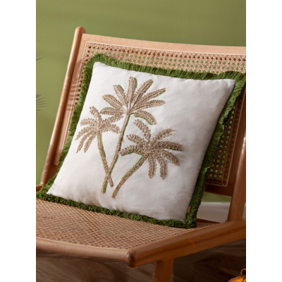Furn. Palm Embroidered Filled Cushion Green 45 X 45Cm, Green